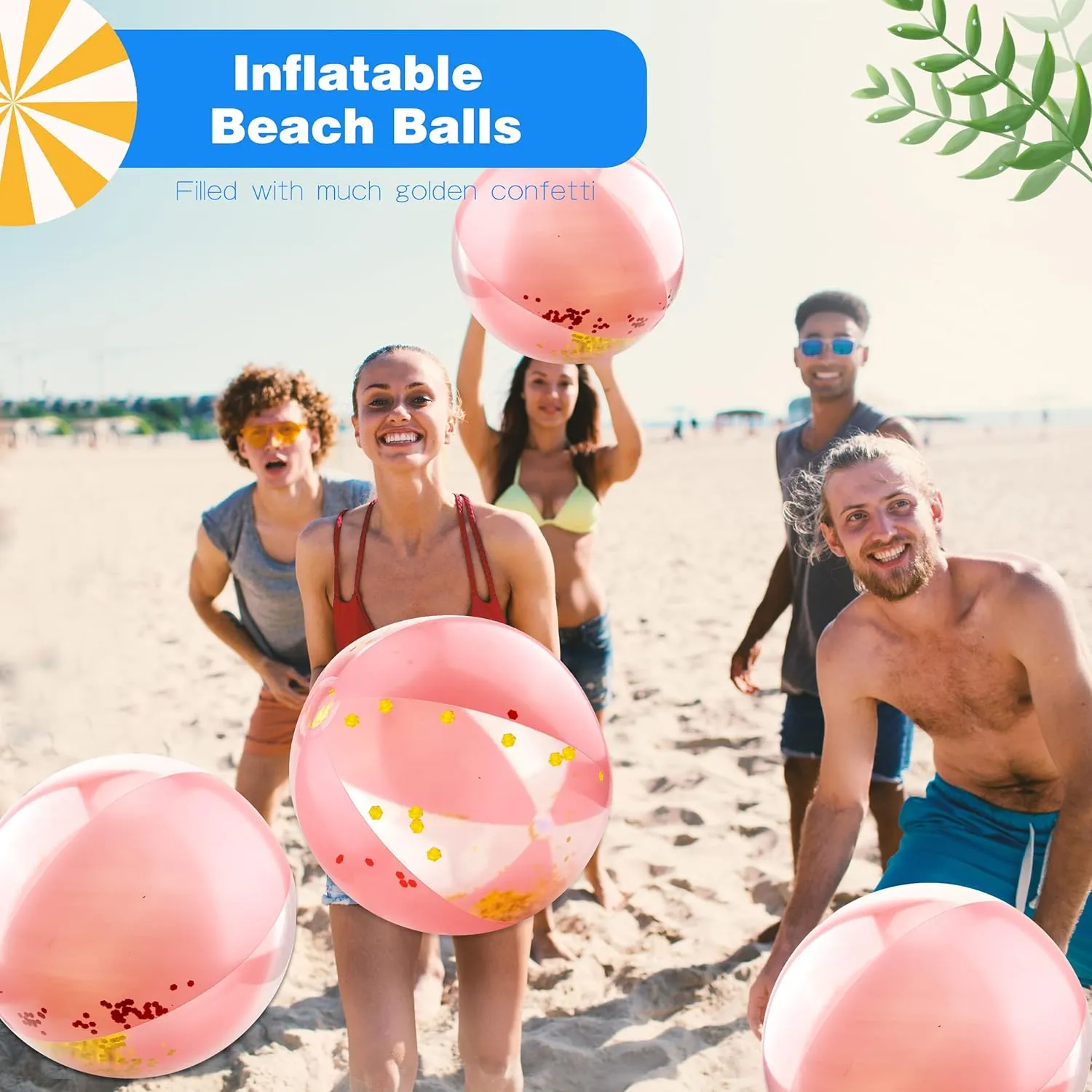 12 Pack 16 Inch Inflatable Glitter Beach Balls Blow up Confetti Beach Ball for Summer Beach Pool Party, 16 Inch After Inflation