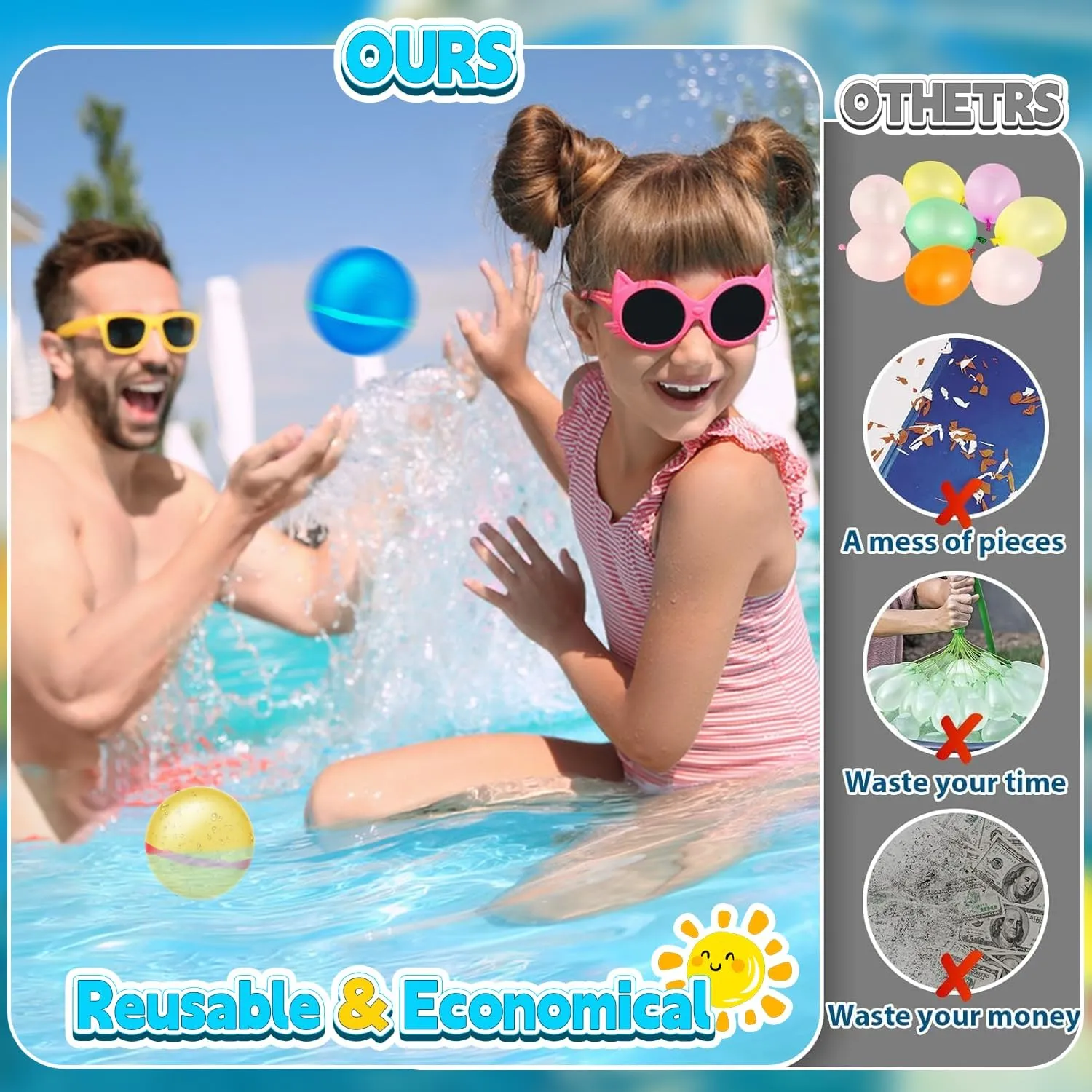 12 PCS Reusable Water Balloons Balls, Soft Silicone Quick Fill Balloons Splash Fun,Outdoor Backyard Summer Party Easy Quick Fun Water Fight Game for Swimming Pool, Summer Party Gift Pool