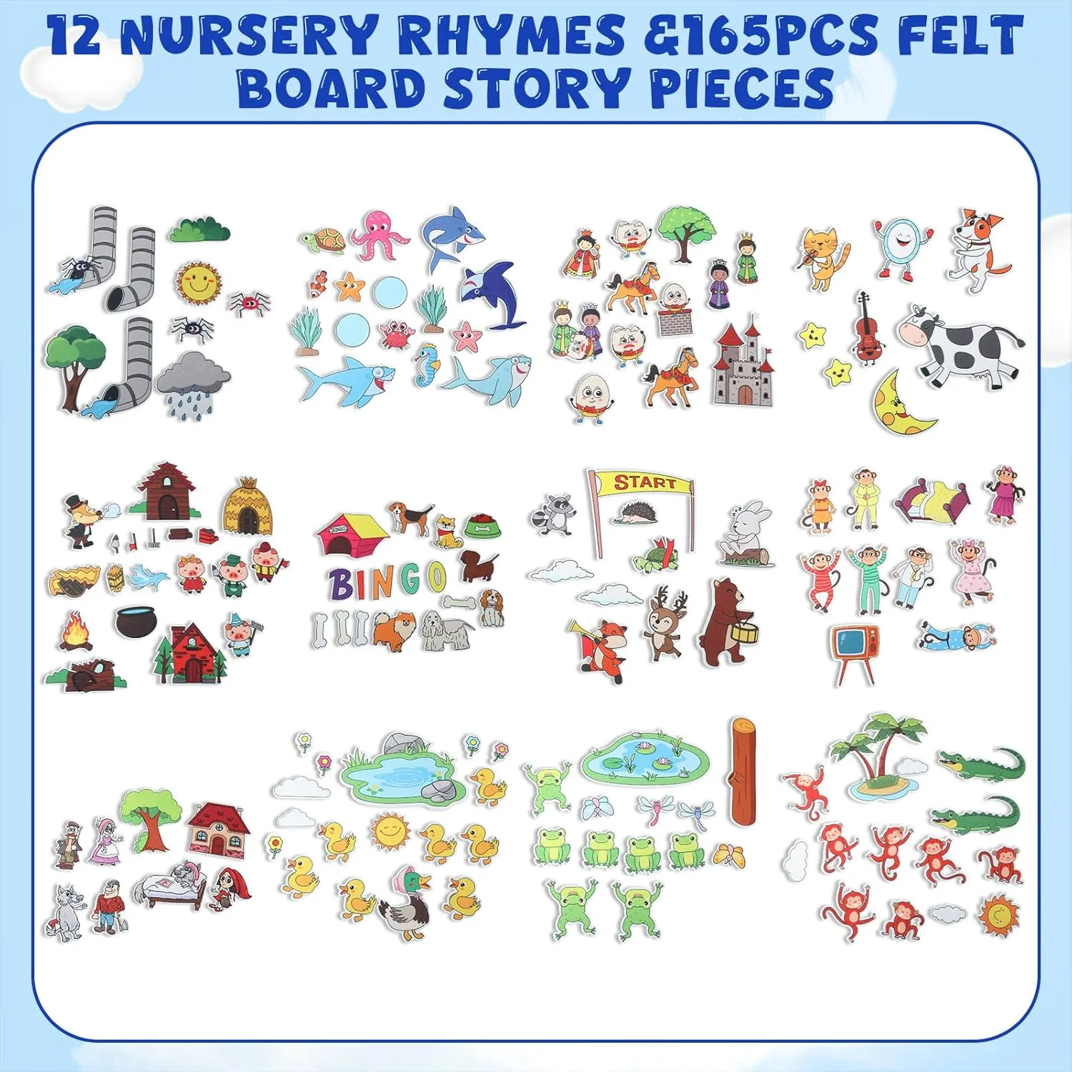 12 Set Felt Board Stories Pieces Set Felt Animals Bible Fairy Tales for Preschool Animals Figures Flannel Board Stories for Toddlers Preschool Kindergarten Storytelling(Fairy Tales)