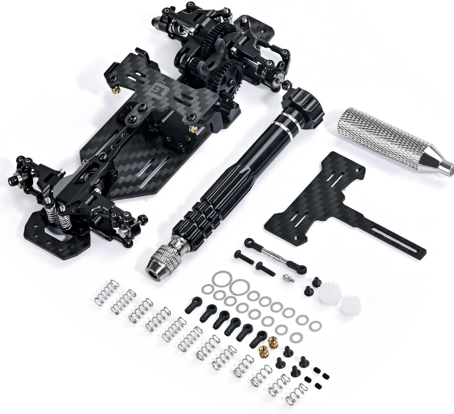 1/24 1/28 TG Racing Carbon Fiber Assembled Mini Rear Drive RWD Drift Racing Car Frame Body Kit with Wheels&Tools DIY Parts (Black)