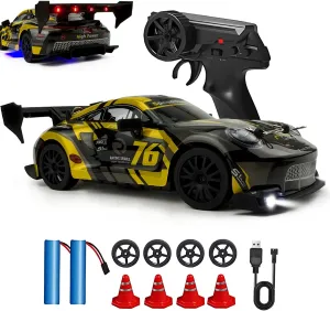 1:24 RC Drift 2.4GHz with LED Light, Race Car Toys for Boy Girl 8-12 Years Old, Speed Adjustable 25Km/H,High Speed RC Racing Cars Perfect Toy Gift for Boys & Girls (Yellow)