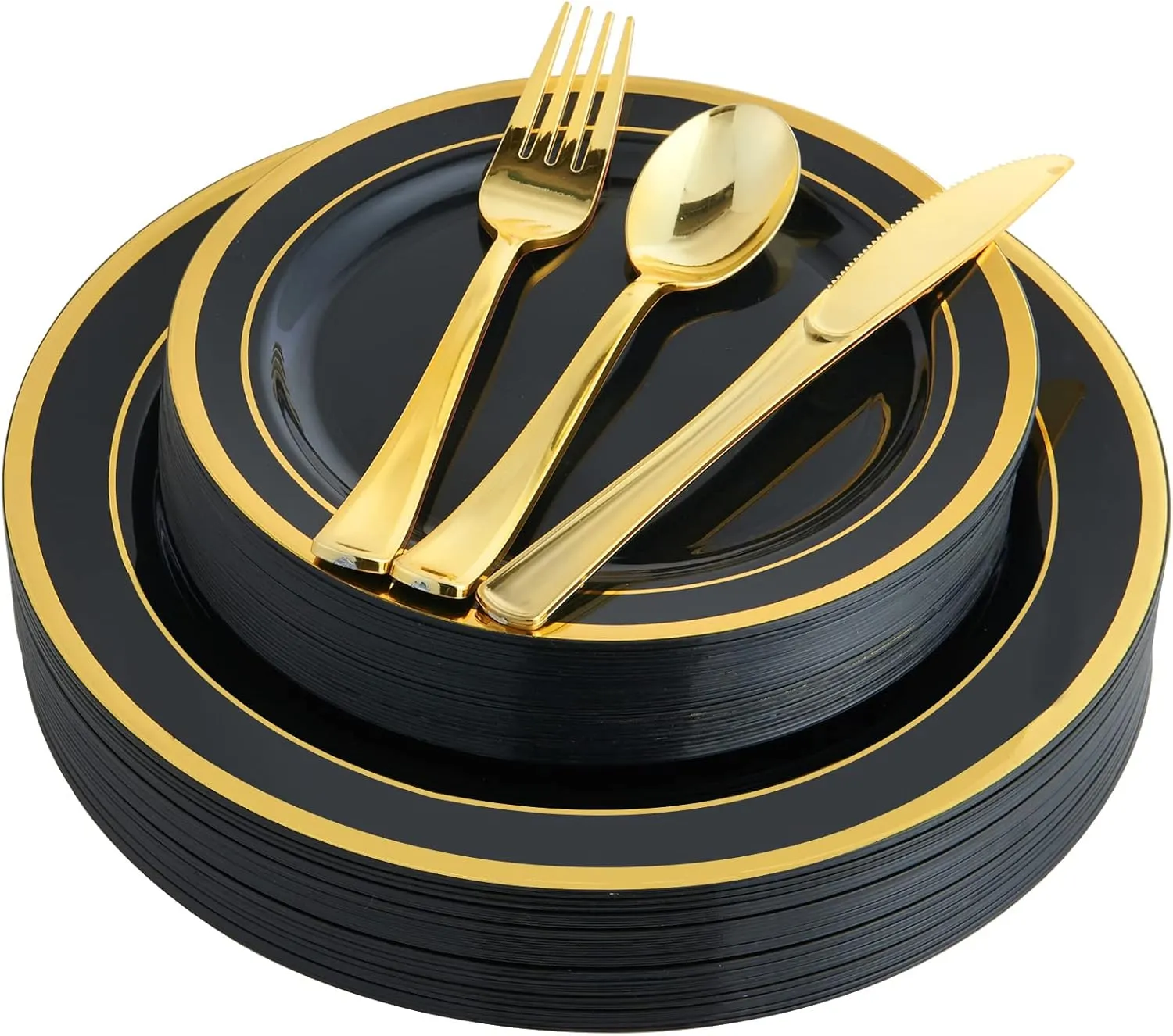 125 Count Halloween Dinner Plastic Plates Include 25 Disposable Dessert Plates & Gold Disposable Silverware, Dinnerware Set Providing for 25 Guests for Party, Wedding
