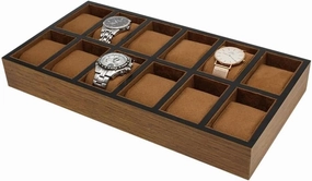 12-Slot Watch & Bracelet Display Tray with Detachable Velvet Pillows, Jewelry Organizer for Countertop or Retail Displays, Solid Wood Case, 38x20x5cm