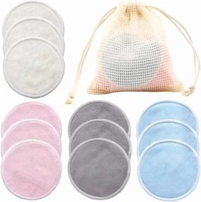 12PCS Reusable Makeup Remover Pads Bamboo Cotton Rounds for Face Washable Skin Care Cleaning Pads Soft Eco-Friendly Cloth Wipes for Facial Cleansing Oil Removal (Mix Color)