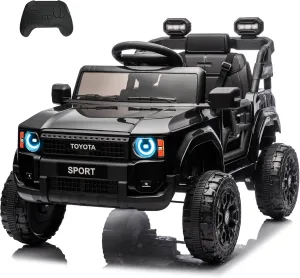 12V Kids Ride on Truck, Licensed Land Cruiser Battery Powered Motorized Electric Vehicle with Parent Remote Control, Spring Suspension, Safety Belt, Soft Start, LED Light, Black