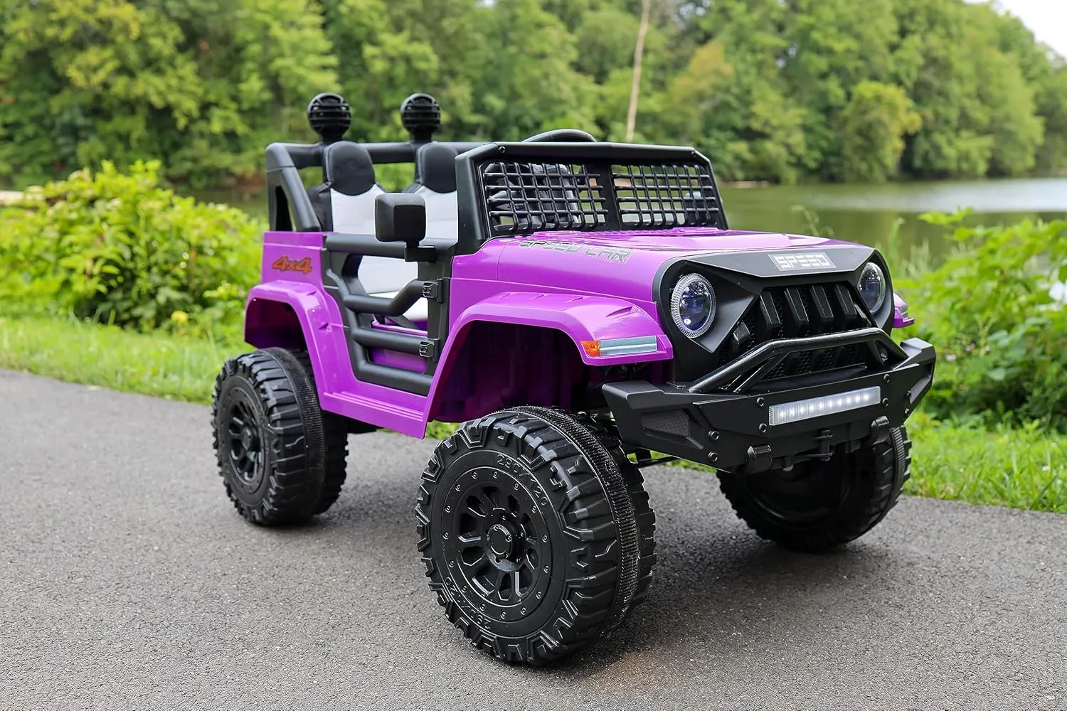 12V Ride On Car, Electric Cars for Kids Car, Ride on Toys w/3 Speeds Adjustable Equipped with Music, Parent Remote Control, Spring Suspension, AUX Port Gifts for Kids-Purple