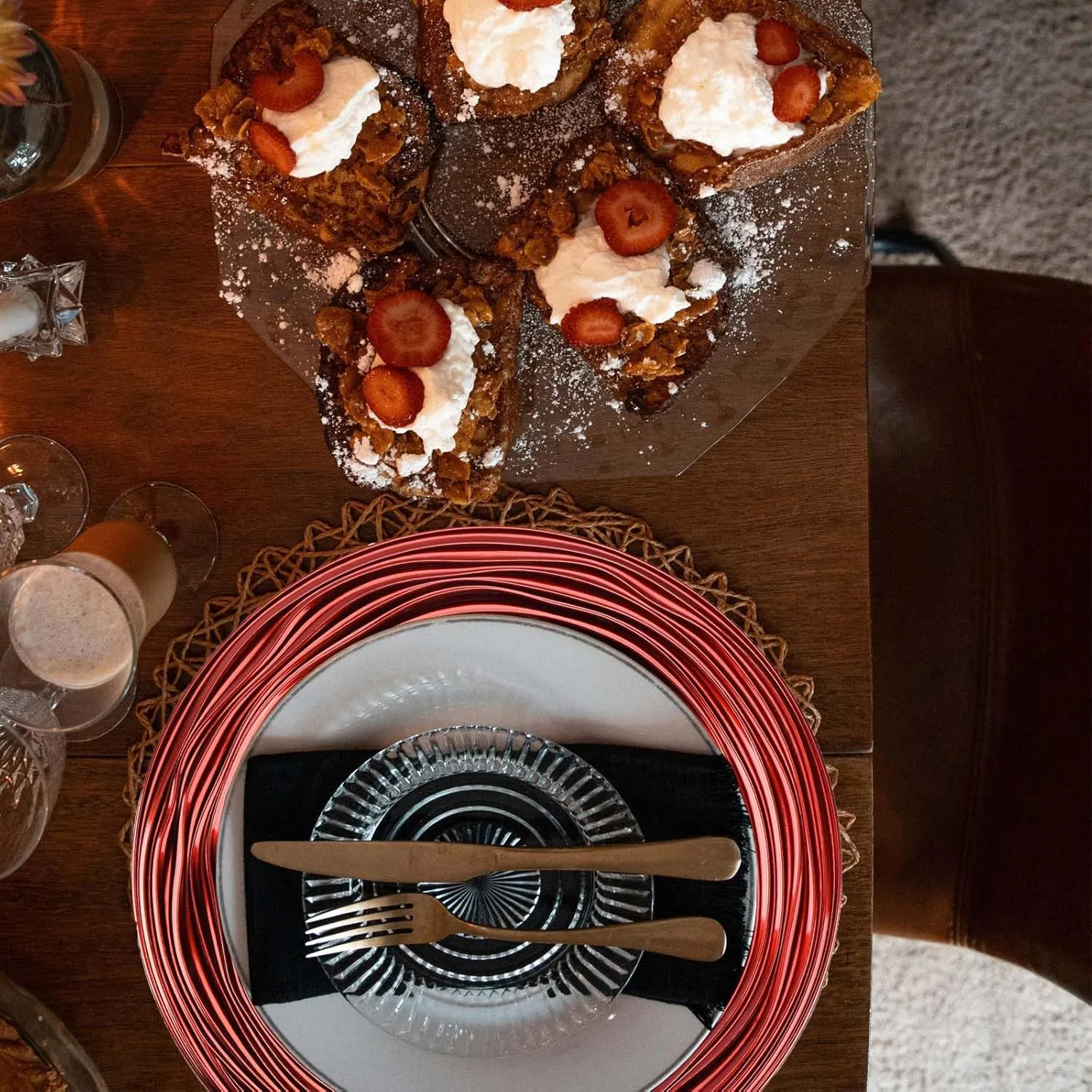 13 Inch Round Charger Plates, Set of 6, Dinner Chargers Bulk Wedding (Red)
