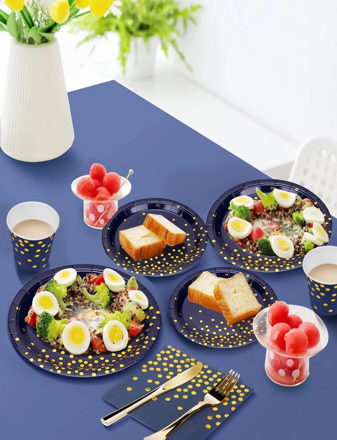 141 Pieces Navy Blue Gold Party Supplies, Party Dinnerware Sets Include Paper Plates Napkins Cups Silverware, for Wedding Bridal Shower Engagement Birthday Parties Decoration -20 Serves