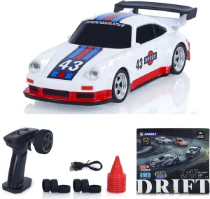 1/43 High Speed 2.4 GHz Mini RC Drift Car with 4 Wheel Drive Motor ESC Servo Motor Lighting Battery Charging Cable Gyroscope Ready to Use Racing Vehicle Model