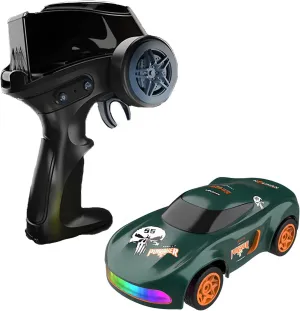 1:64 Scale Cartoon RC Drift Car with 6-Color LED Lights & Instant Boost – Type-C Fast Charge, 2.4GHz Remote Control, Adjustable Drift Modes – Interactive Mini Racer Green