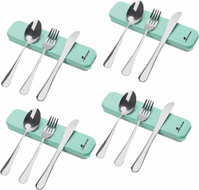 16 Picec Travel Utensils Camping utensils Travel Silverware Set with Case Fork and Spoon Set Office Stainless Steel Reusable Travel Cutlery Set Easy to Travel Lightweight Lunch Box for Men
