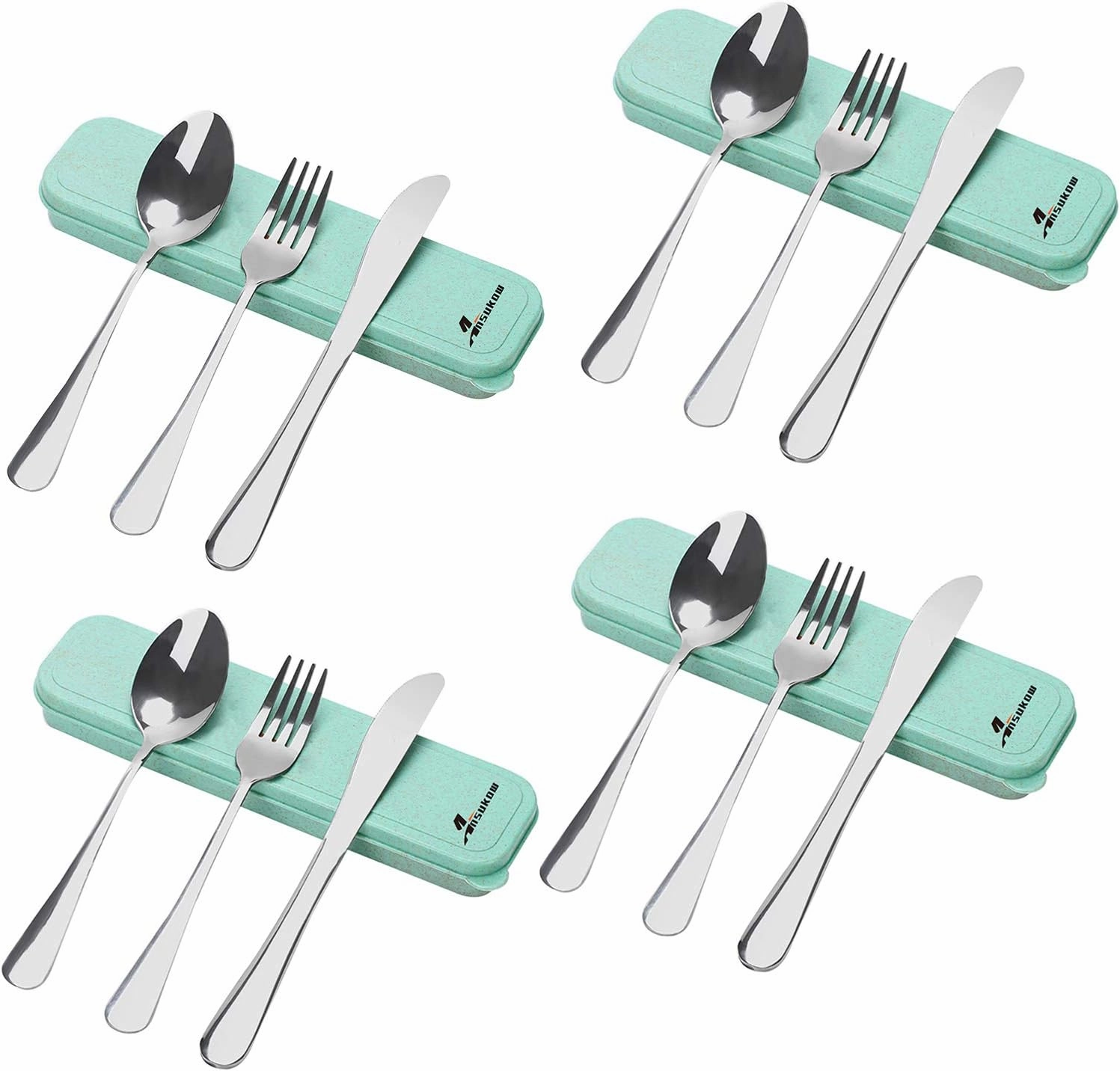 16 Picec Travel Utensils Camping utensils Travel Silverware Set with Case Fork and Spoon Set Office Stainless Steel Reusable Travel Cutlery Set Easy to Travel Lightweight Lunch Box for Men