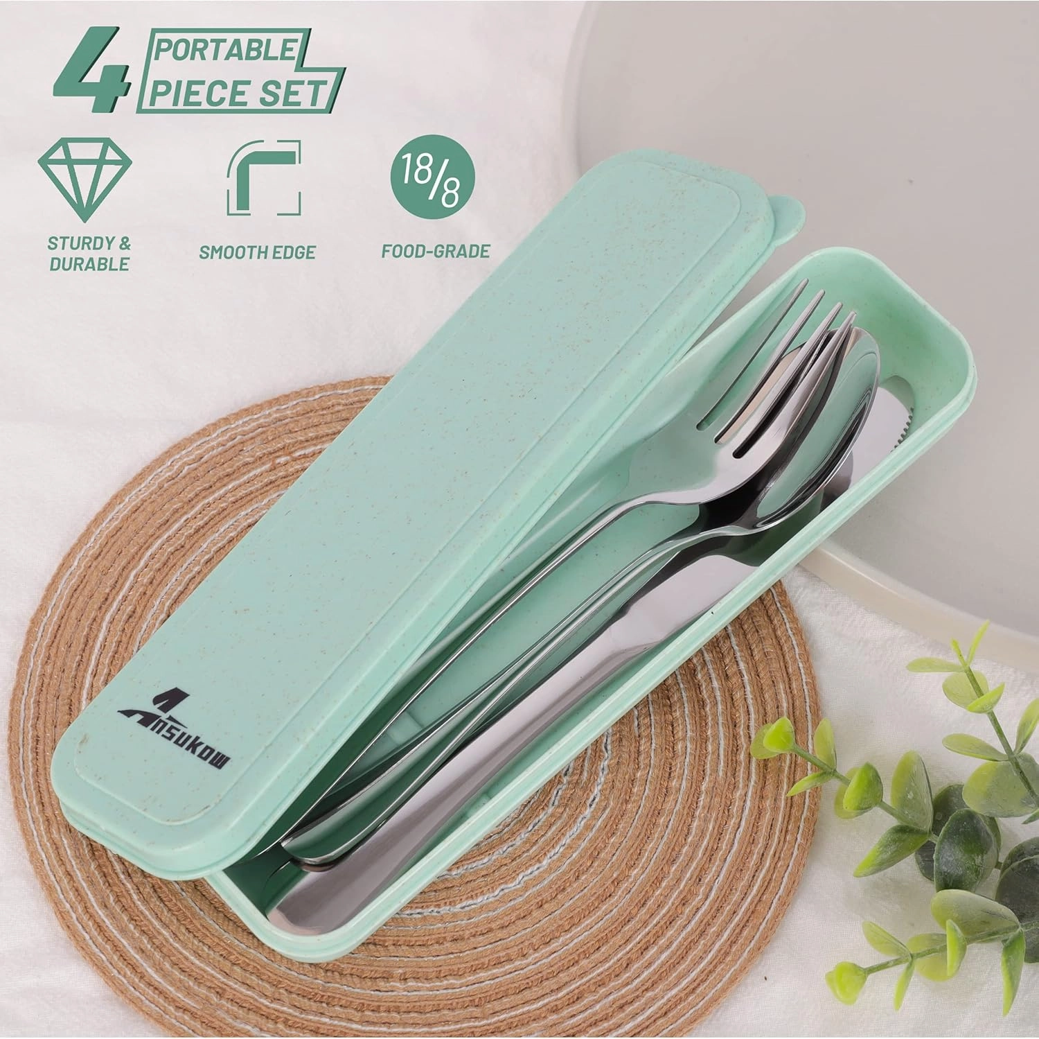 16 Picec Travel Utensils Camping utensils Travel Silverware Set with Case Fork and Spoon Set Office Stainless Steel Reusable Travel Cutlery Set Easy to Travel Lightweight Lunch Box for Men