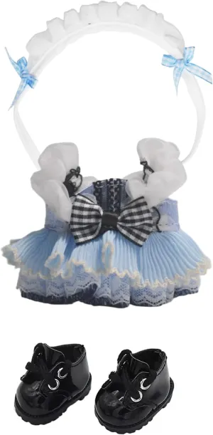 17cm Doll Clothes Set (NO Doll), Blue Dress with Matching Headband and Shoes, Classic Fairy Tale Style Outfit for 6.7 Inch Dolls