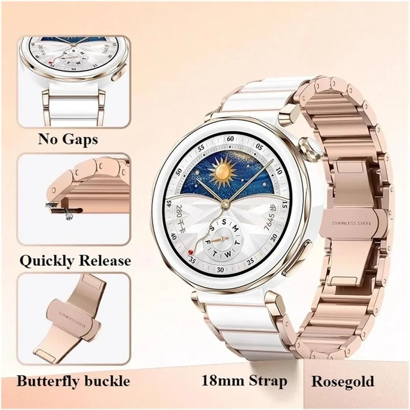 18mm Ceramics Bracelet Strap For Huawei Watch GT5Pro 42mm Butterfly Buckle Replacement Wristband For Huawei Watch GT 5 4 41MM
