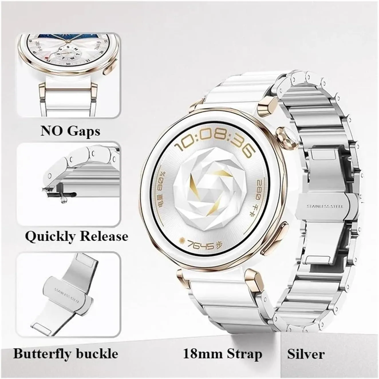 18mm Ceramics Bracelet Strap For Huawei Watch GT5Pro 42mm Butterfly Buckle Replacement Wristband For Huawei Watch GT 5 4 41MM