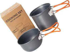 1set Outdoor Portable Pot Aluminium Alloy Camping Cookware Folding Handle for Hiking Backpacking Picnics Non-Stick Lightweight Design