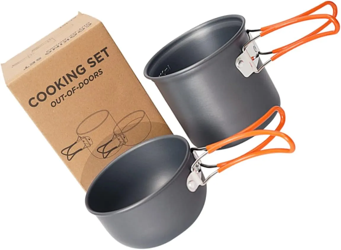 1set Outdoor Portable Pot Aluminium Alloy Camping Cookware Folding Handle for Hiking Backpacking Picnics Non-Stick Lightweight Design