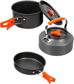 1set Portable Outdoor Camping Cooking Pot Lightweight Cookware Kit for People for Hiking Picnics Bbqs and Outdoor Activities Non-Stick Design Convenient Storage Bag Included