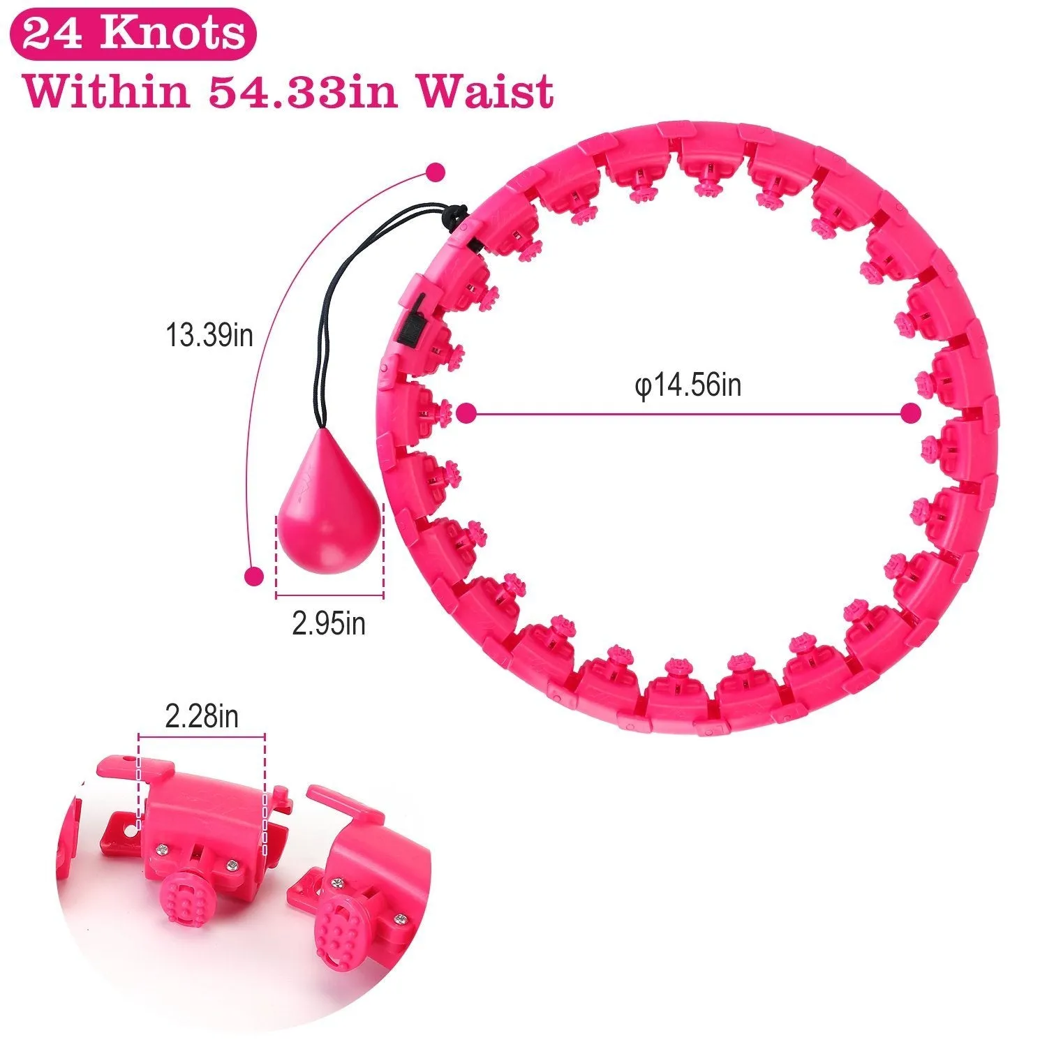 2-in-1 Fitness Hoop 24 Knots Abdomen Fitness Massage Hoops Weighted with 360 Auto Spinning Ball Detachable Knots