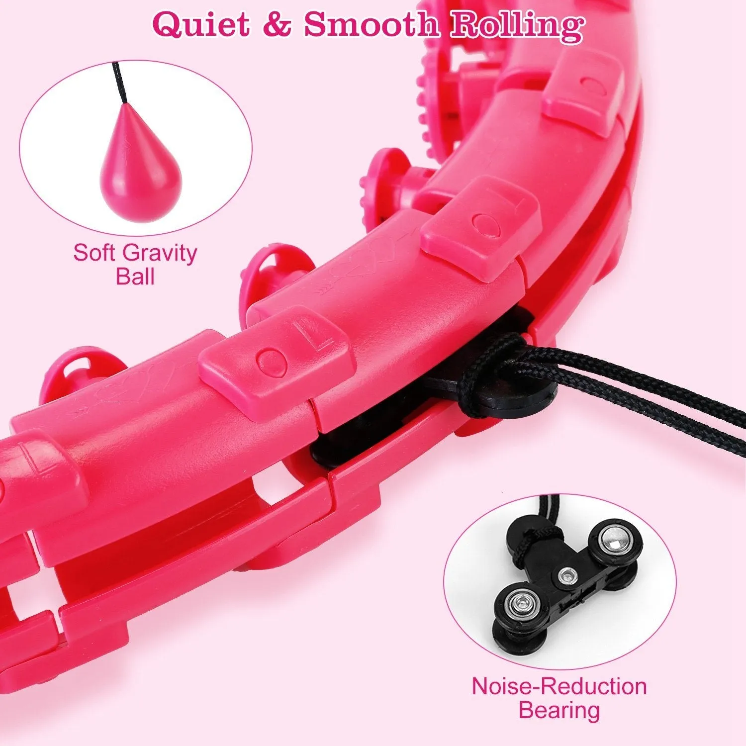 2-in-1 Fitness Hoop 24 Knots Abdomen Fitness Massage Hoops Weighted with 360 Auto Spinning Ball Detachable Knots