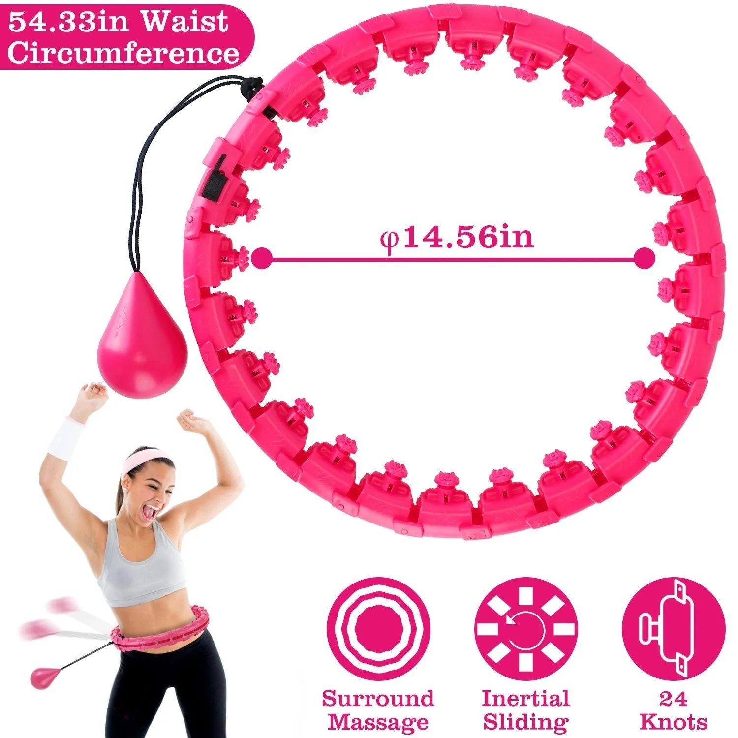 2-in-1 Fitness Hoop 24 Knots Abdomen Fitness Massage Hoops Weighted with 360 Auto Spinning Ball Detachable Knots