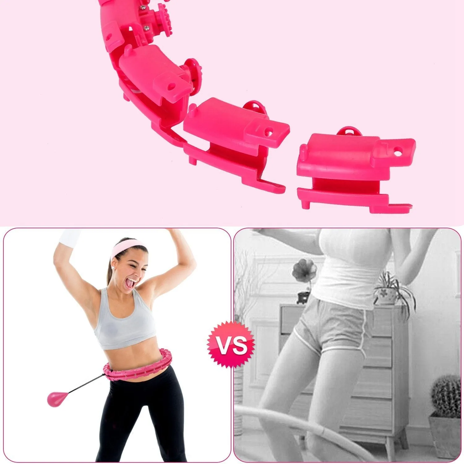 2-in-1 Fitness Hoop 24 Knots Abdomen Fitness Massage Hoops Weighted with 360 Auto Spinning Ball Detachable Knots