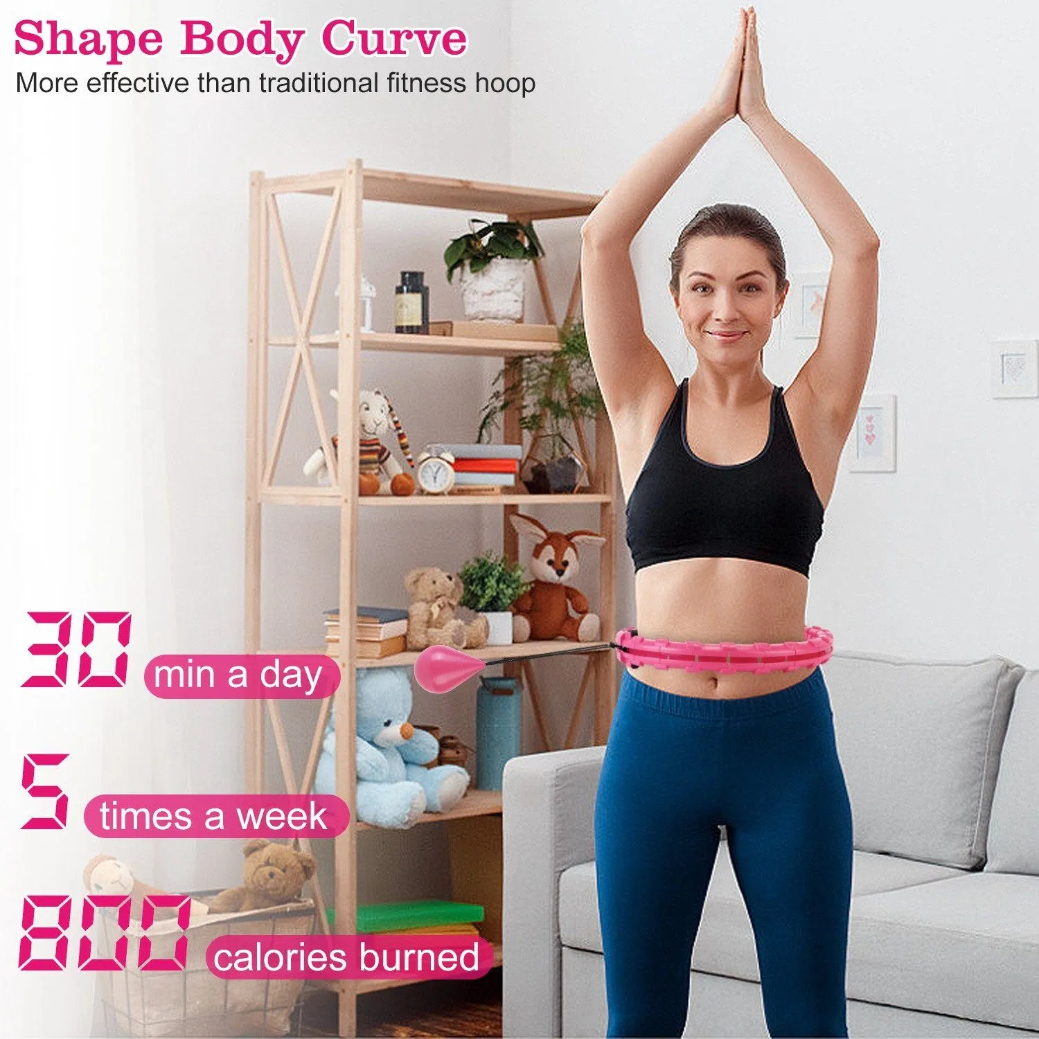 2-in-1 Fitness Hoop 24 Knots Abdomen Fitness Massage Hoops Weighted with 360 Auto Spinning Ball Detachable Knots