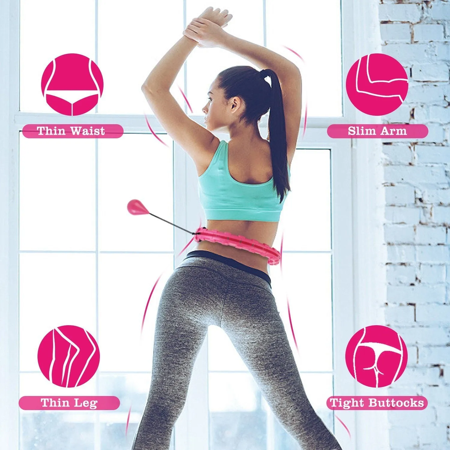2-in-1 Fitness Hoop 24 Knots Abdomen Fitness Massage Hoops Weighted with 360 Auto Spinning Ball Detachable Knots