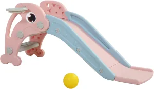2 in 1 Slide, Toddler Freestanding Extra Long Slide with Basketball Hoop Ball, Indoor Outdoor, Pink