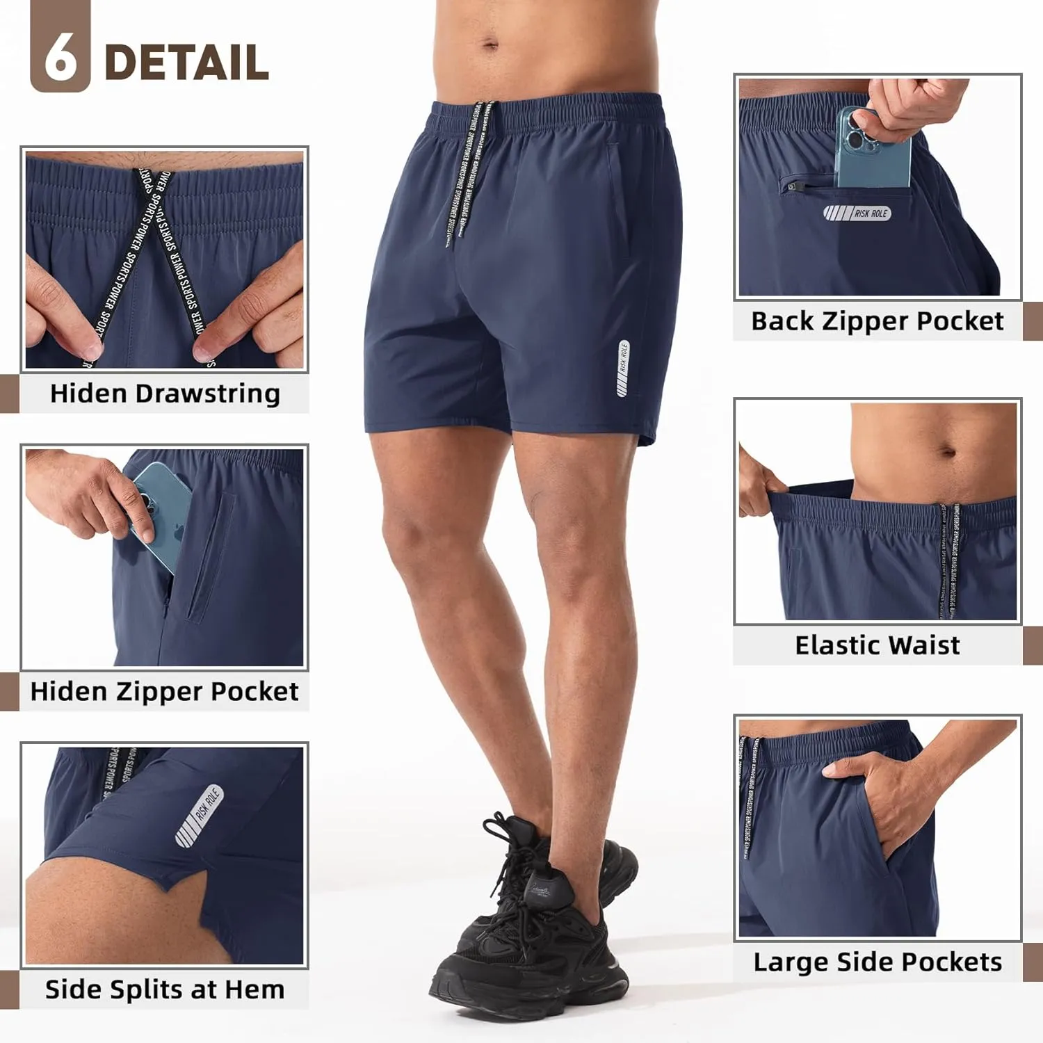 2 Pack Men's Athletic Running Shorts 5" Lightweight Quick Dry Gym Workout Shorts with Hidden Zipper Pocket