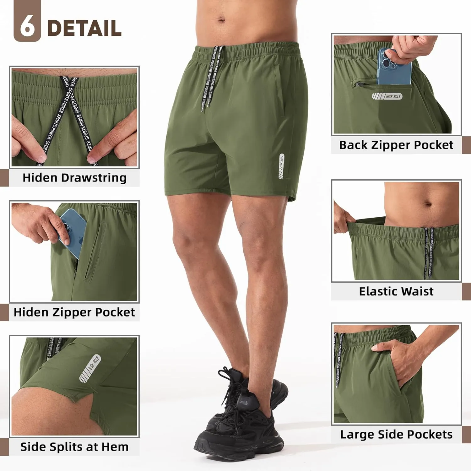 2 Pack Men's Athletic Running Shorts 5" Lightweight Quick Dry Gym Workout Shorts with Hidden Zipper Pocket