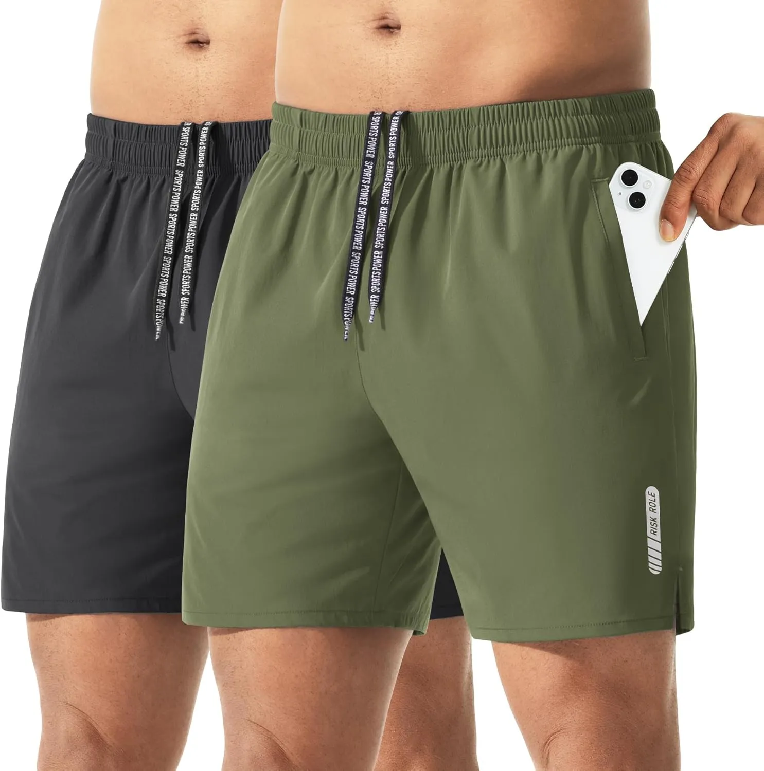 2 Pack Men's Athletic Running Shorts 5" Lightweight Quick Dry Gym Workout Shorts with Hidden Zipper Pocket