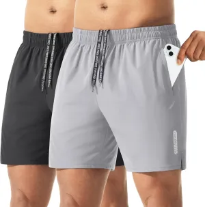 2 Pack Men's Athletic Running Shorts 5" Lightweight Quick Dry Gym Workout Shorts with Hidden Zipper Pocket