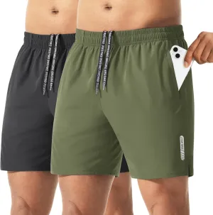 2 Pack Men's Athletic Running Shorts 5" Lightweight Quick Dry Gym Workout Shorts with Hidden Zipper Pocket