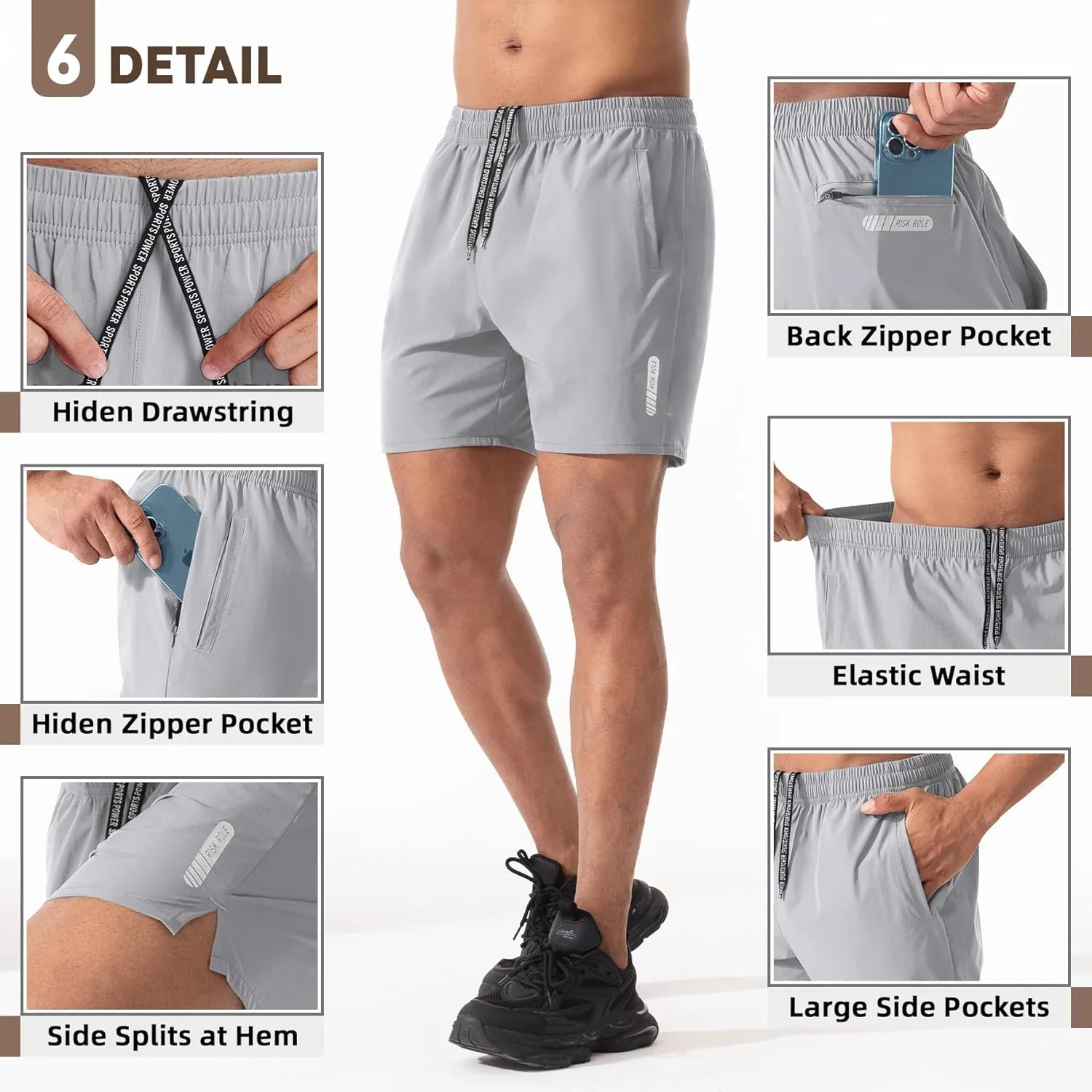2 Pack Men's Athletic Running Shorts 5" Lightweight Quick Dry Gym Workout Shorts with Hidden Zipper Pocket