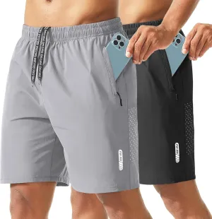 2 Pack Men's Athletic Shorts 7 Inch Inseam Lightweight Quick Dry Running Shorts for Men Gym Workout Shorts