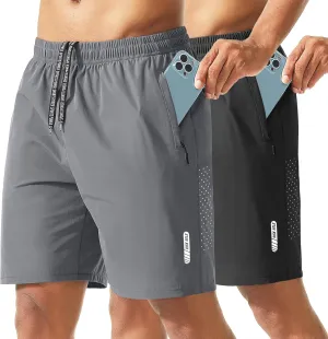 2 Pack Men's Athletic Shorts 7 Inch Inseam Lightweight Quick Dry Running Shorts for Men Gym Workout Shorts