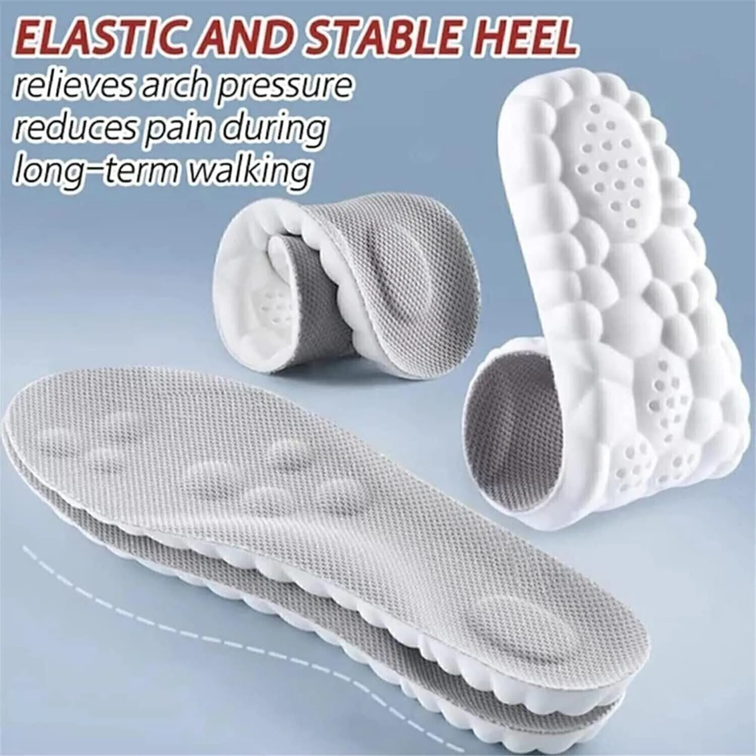 2 Pairs 4D Cloud Technology Insole - Super Soft Comfort Insoles, Soft Foot Protection Cloud Feeling Insole, U-Shape Memory Foam Insoles (Gray, Women: US 4-8.5)