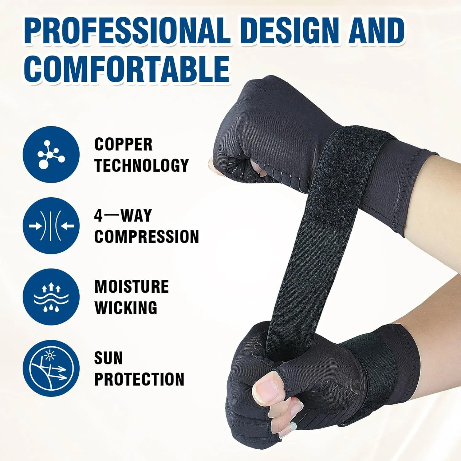 2 Pairs Pack Compression Gloves for Women Men, Copper Arthritis Gloves for Hand Pain Relief, Carpal Tunnel Wrist Support, Rheumatoid, Joint Swelling,Fingerless for Computer Typing(Small/Medium)