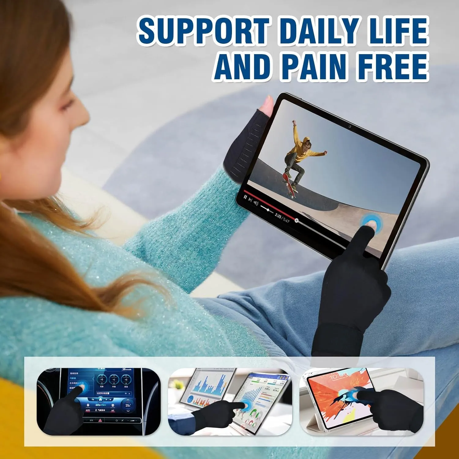 2 Pairs Pack Compression Gloves for Women Men, Copper Arthritis Gloves for Hand Pain Relief, Carpal Tunnel Wrist Support, Rheumatoid, Joint Swelling,Fingerless for Computer Typing(Small/Medium)