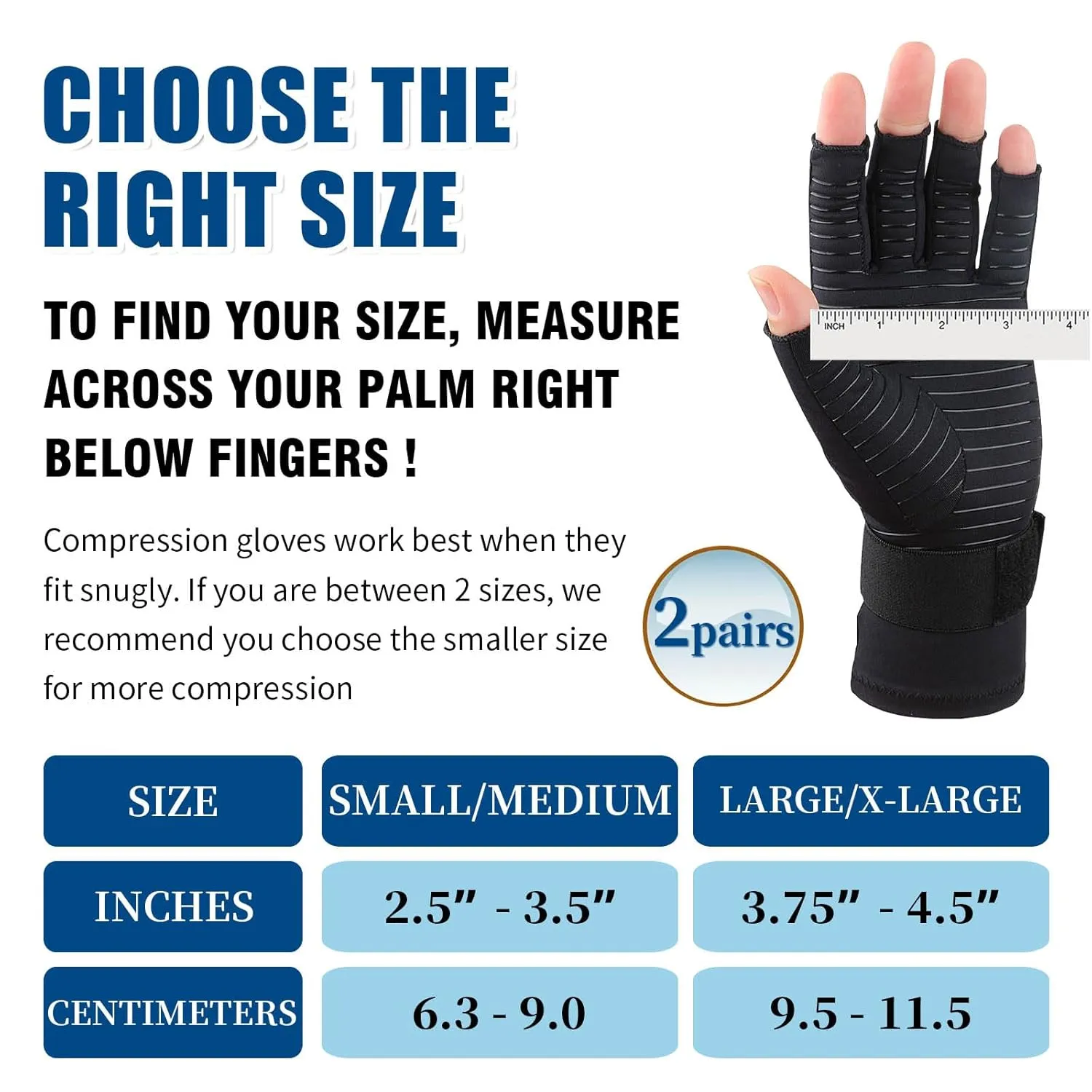 2 Pairs Pack Compression Gloves for Women Men, Copper Arthritis Gloves for Hand Pain Relief, Carpal Tunnel Wrist Support, Rheumatoid, Joint Swelling,Fingerless for Computer Typing(Small/Medium)