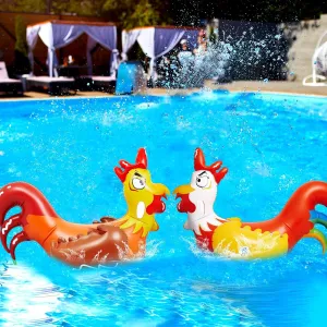 2 Pcs 66 Inch Giant Chicken Fight Inflatable Pool Float Game Set Funny Rooster Floats for Adults Giant Battle Ride Ons for Outdoor Swimming Pool Family Water Floating Party Activity