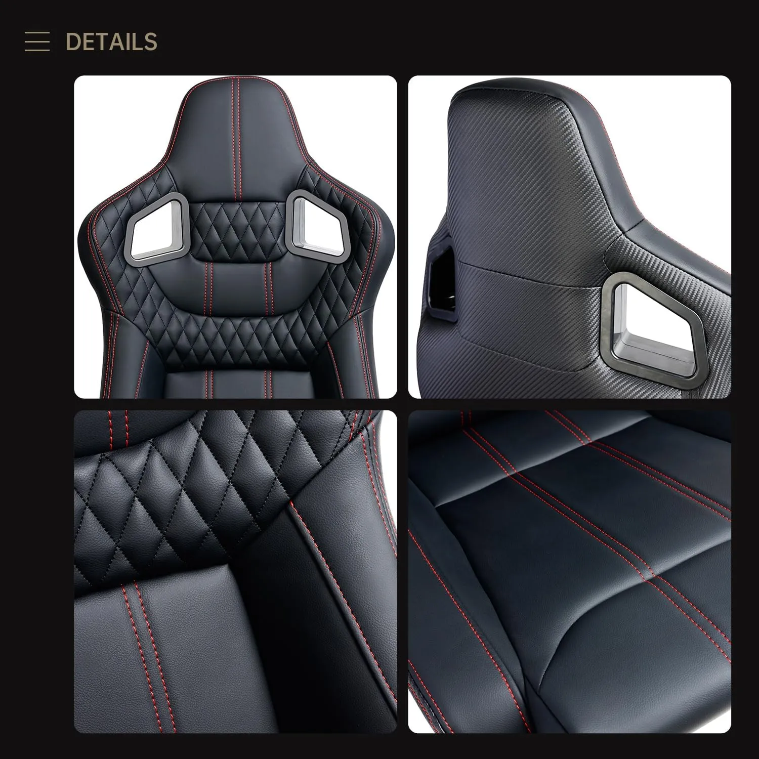 2 Pcs Adjustable Universal Racing Seats with Double Sliders, Reclinable Bucket Seats, 1 Pair of Sport Seats for Vehicles (Black C)