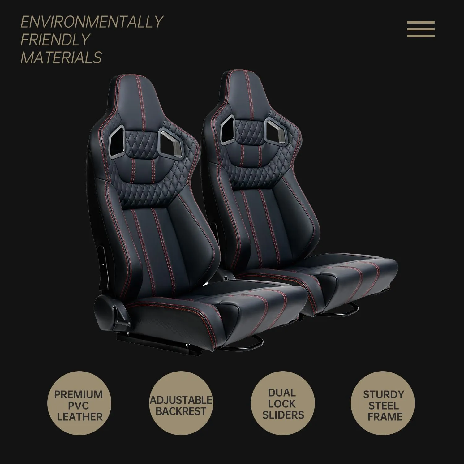 2 Pcs Adjustable Universal Racing Seats with Double Sliders, Reclinable Bucket Seats, 1 Pair of Sport Seats for Vehicles (Black C)