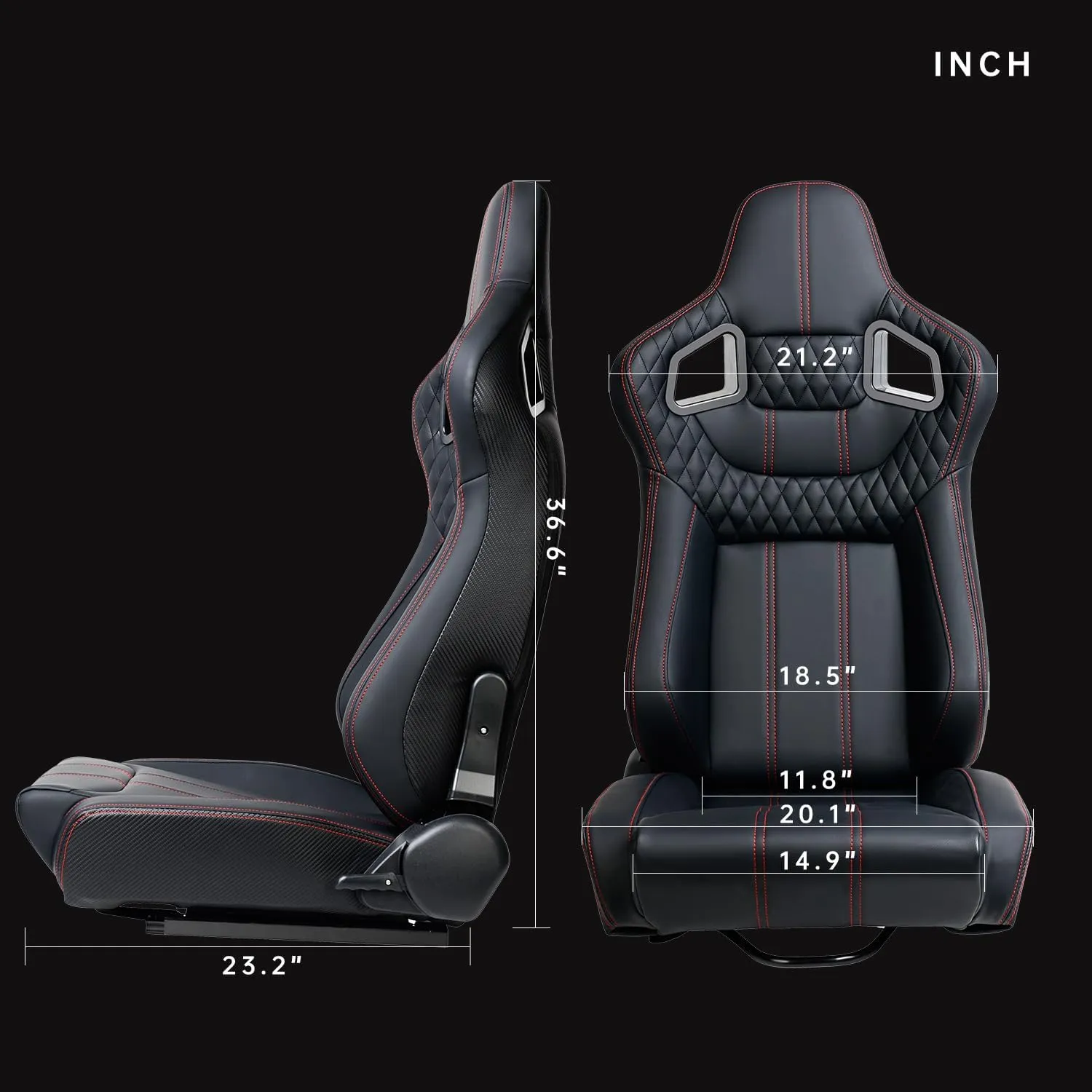 2 Pcs Adjustable Universal Racing Seats with Double Sliders, Reclinable Bucket Seats, 1 Pair of Sport Seats for Vehicles (Black C)