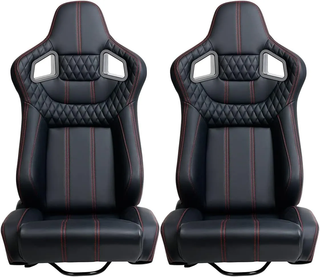 2 Pcs Adjustable Universal Racing Seats with Double Sliders, Reclinable Bucket Seats, 1 Pair of Sport Seats for Vehicles (Black C)