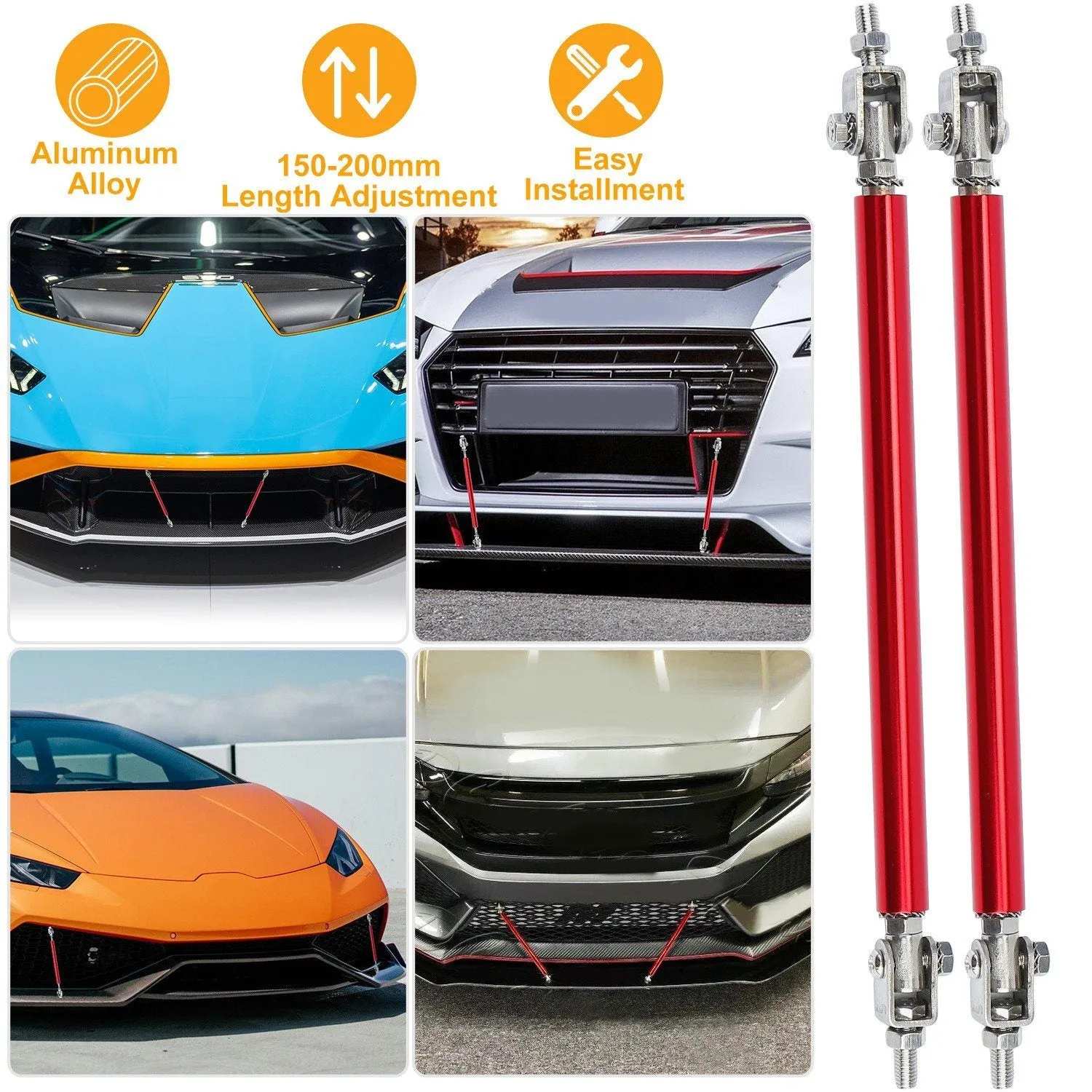 2-Piece: Front Bumper Lip Splitter Rod