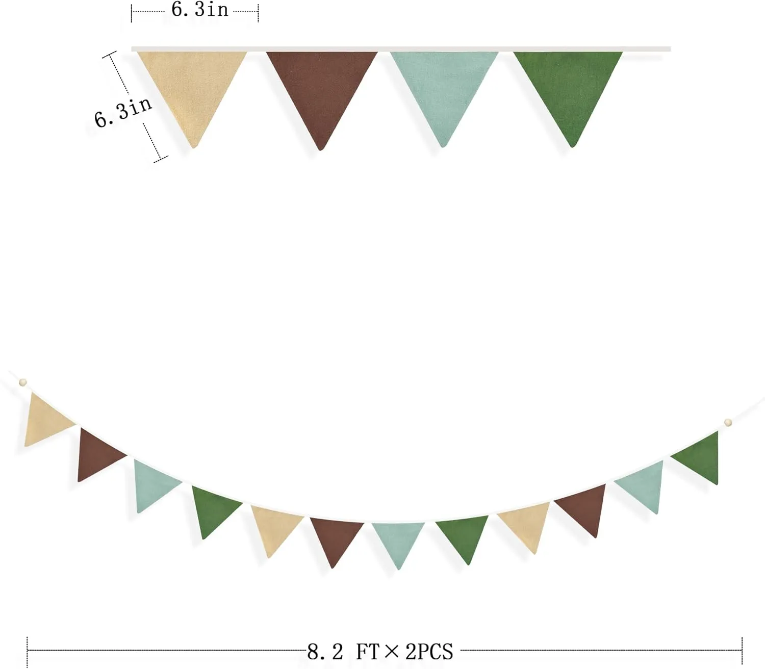 2 Sets of Green Brown Beige Pennant Banner 24Pcs Nursery Garland Flags Fabric Triangle Bunting Streamers for Kids Jungle Summer Woodland Camping Birthday Baby Shower Party Decorations Baby Room Decor