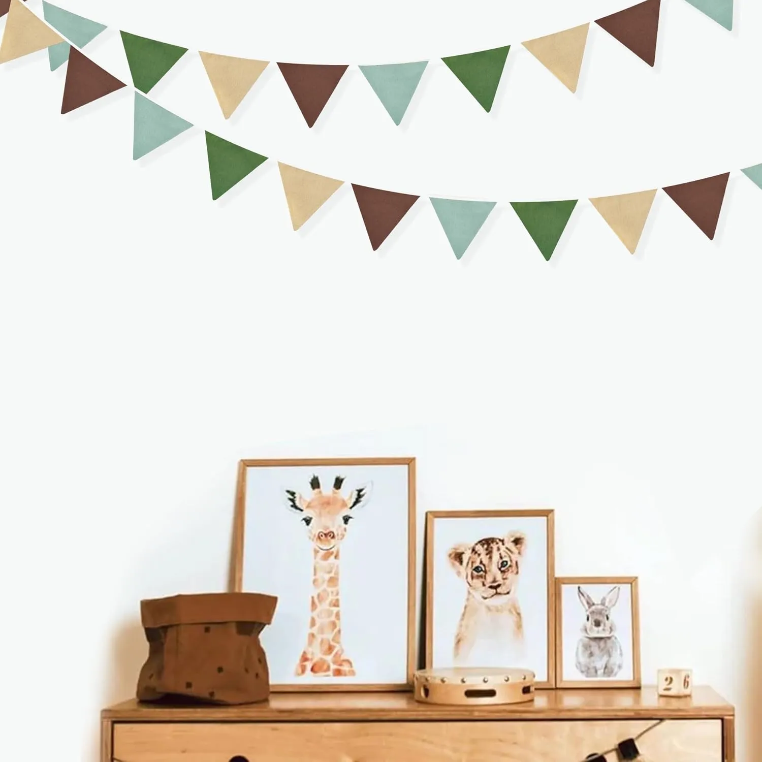 2 Sets of Green Brown Beige Pennant Banner 24Pcs Nursery Garland Flags Fabric Triangle Bunting Streamers for Kids Jungle Summer Woodland Camping Birthday Baby Shower Party Decorations Baby Room Decor
